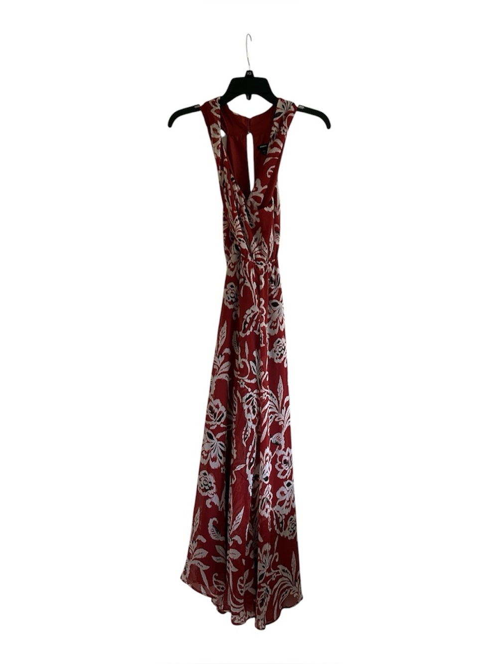 Express Floral Plunge Neck Black and Red Size XS Sleeveless Maxi Dress